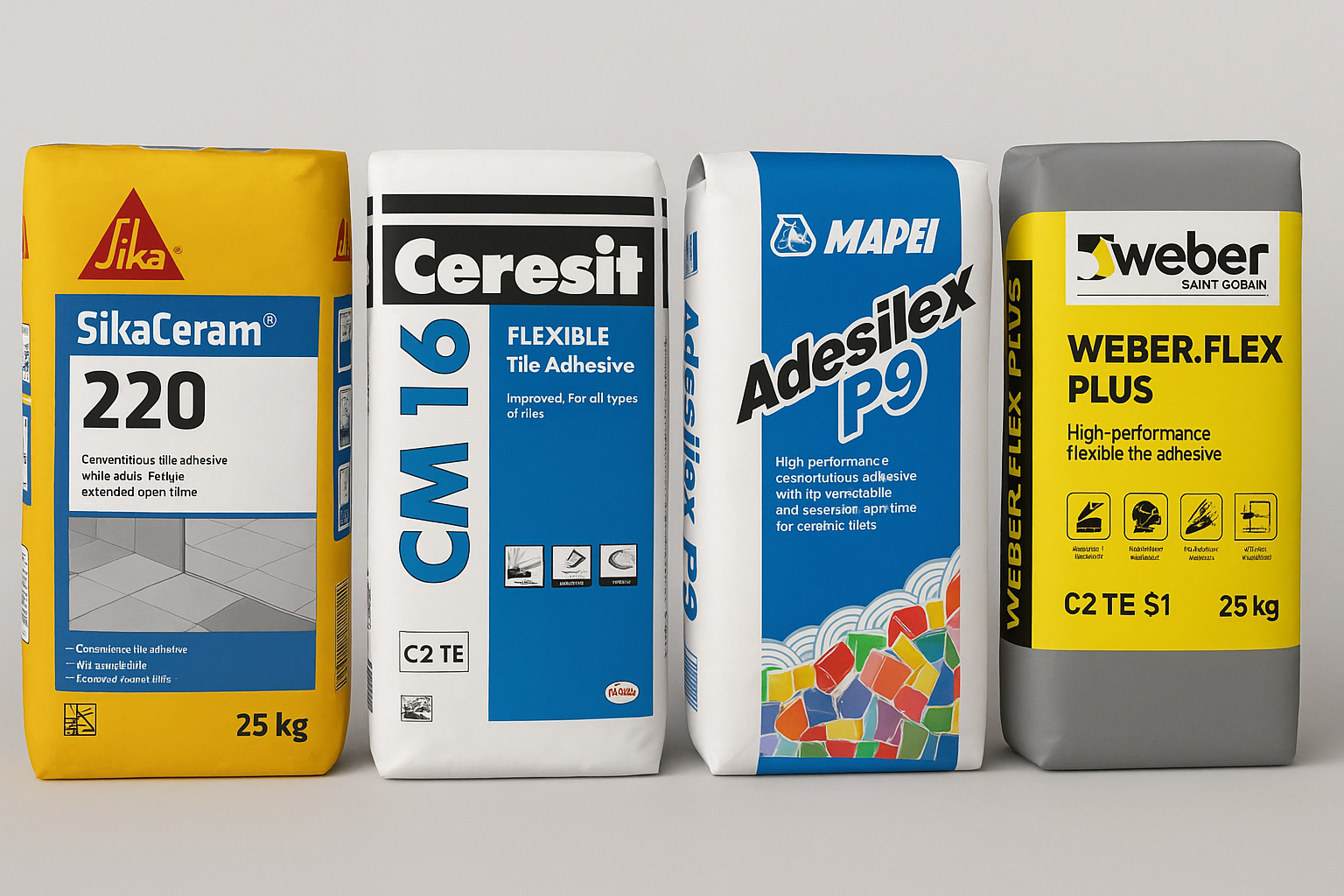 🧱 Кое лепило за плочки да изберем? Сравнение между SikaCeram-220, Ceresit CM 16, Mapei Adesilex P9 и Weber Flex Plus