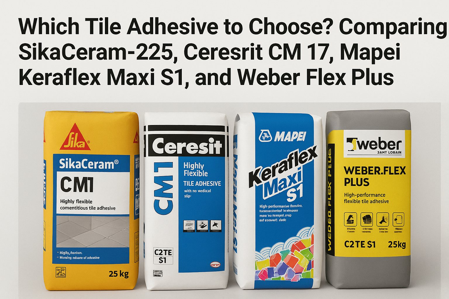 🧱 Кое лепило за плочки да изберем? Подробно сравнение между SikaCeram-225, Ceresit CM 17, Mapei Keraflex Maxi S1 и Weber Flex Plus